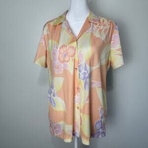 Vera Neumann Vintage Floral Tropical Top Large USA Pastel Hawaiian Top FLAW